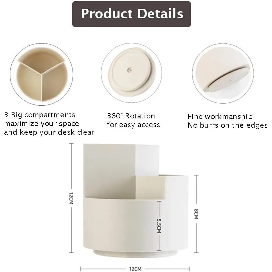 360 degree rotating multi-functional pen holder with 3 separate layer for office desk organiser (White) - The Focus Station
