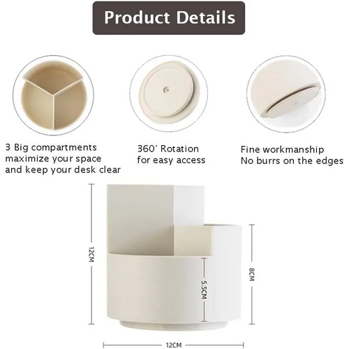 360 degree rotating multi-functional pen holder with 3 separate layer for office desk organiser (White) - The Focus Station
