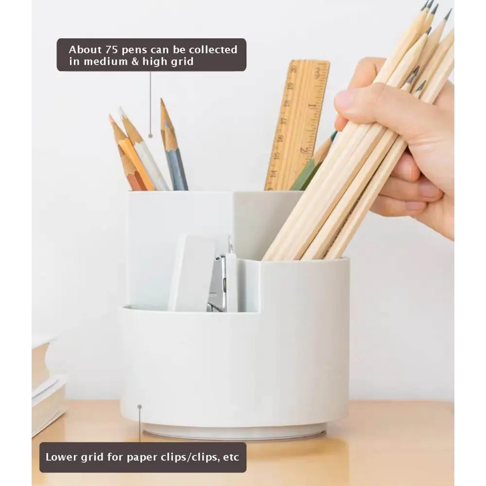 360 degree rotating multi-functional pen holder with 3 separate layer for office desk organiser (White) - The Focus Station