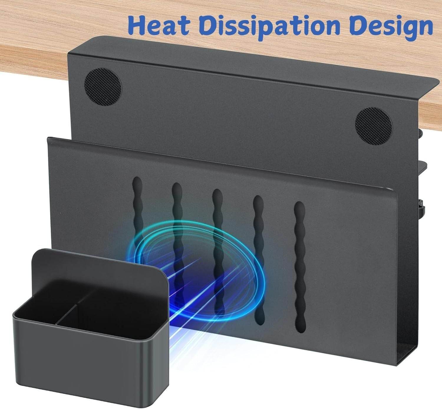 Black Under Desk Side Laptop Holder Storage –No Drill Cable & Pen Tray - The Focus Station