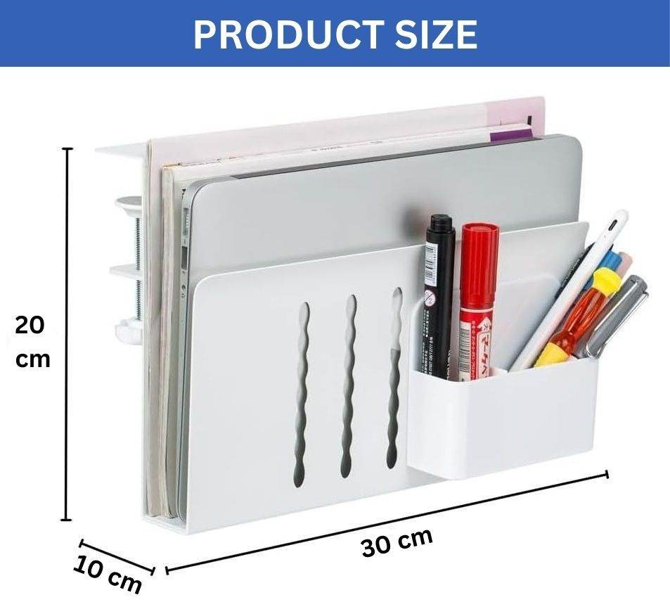 White Under Desk Side Laptop Holder Storage –No Drill Cable & Pen Tray - The Focus Station
