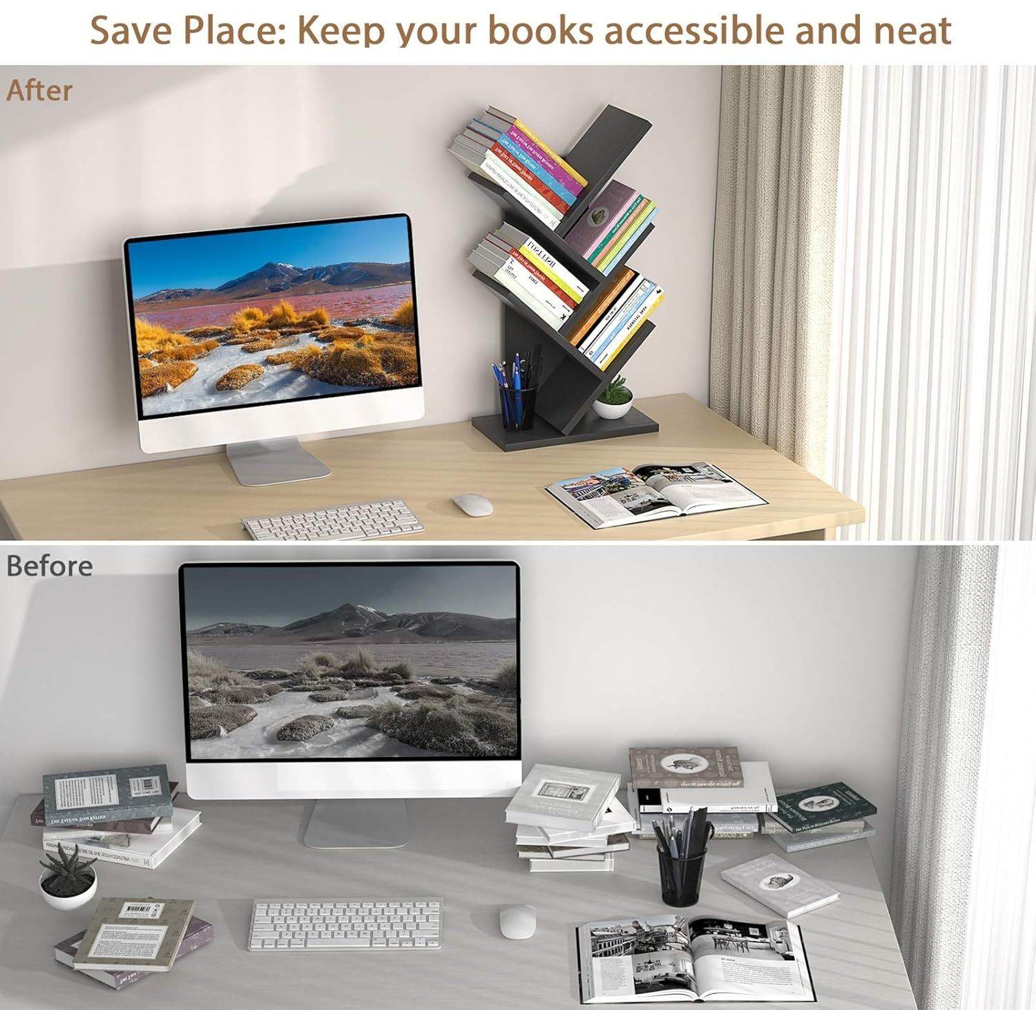 CARLA HOME 5-Tier Tree Bookshelf Storage Rack for Home Office or Bedroom (Black) - The Focus Station