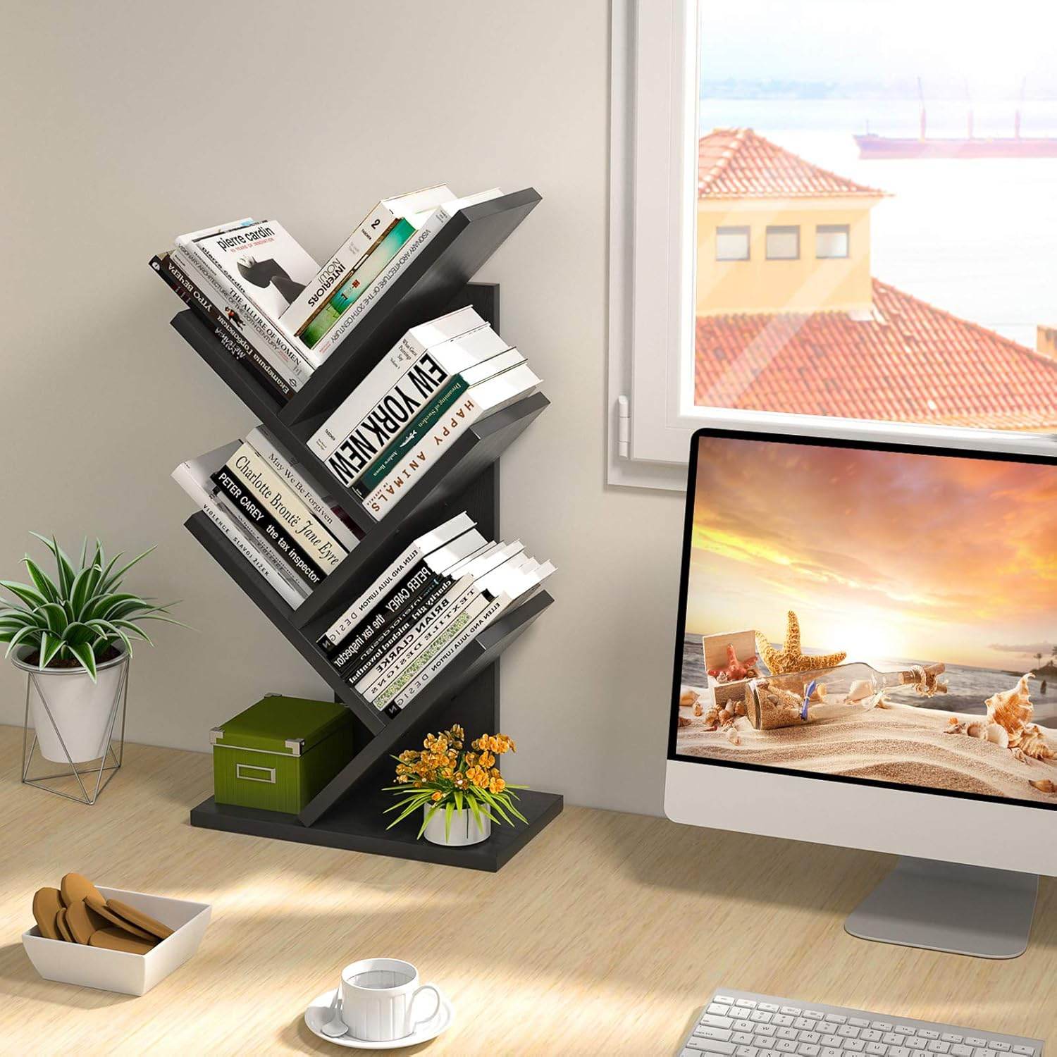CARLA HOME 5-Tier Tree Bookshelf Storage Rack for Home Office or Bedroom (Black) - The Focus Station