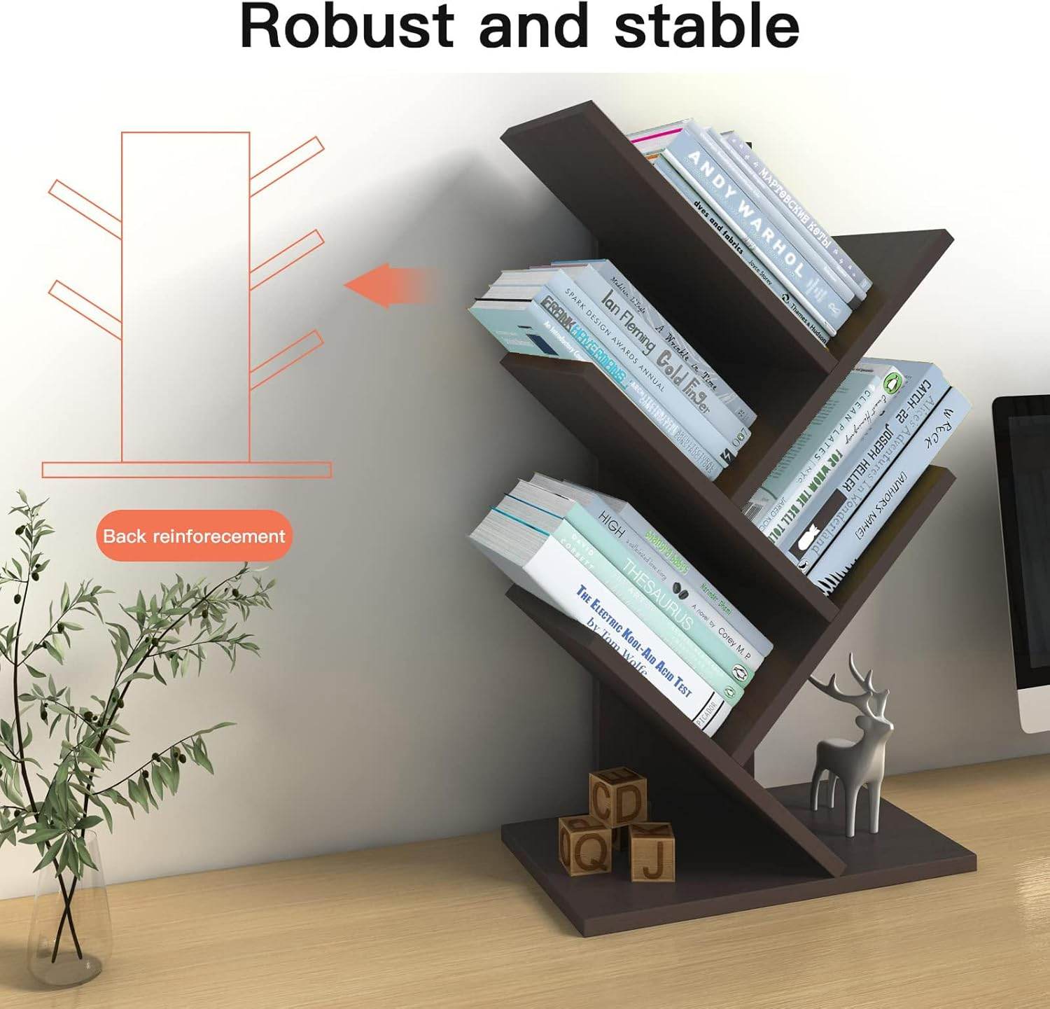 CARLA HOME 5-Tier Tree Bookshelf Storage Rack for Home Office or Bedroom (Black) - The Focus Station