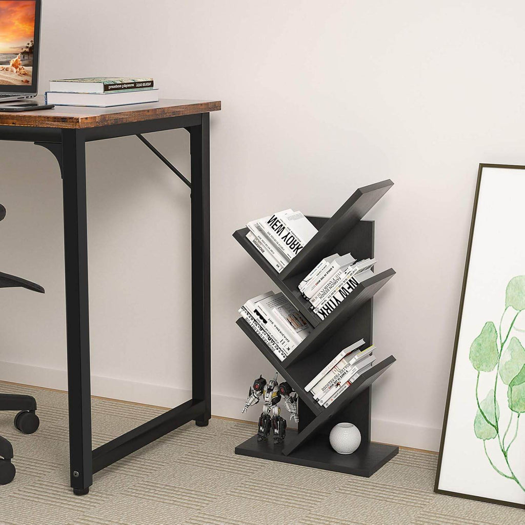 CARLA HOME 5-Tier Tree Bookshelf Storage Rack for Home Office or Bedroom (Black) - The Focus Station