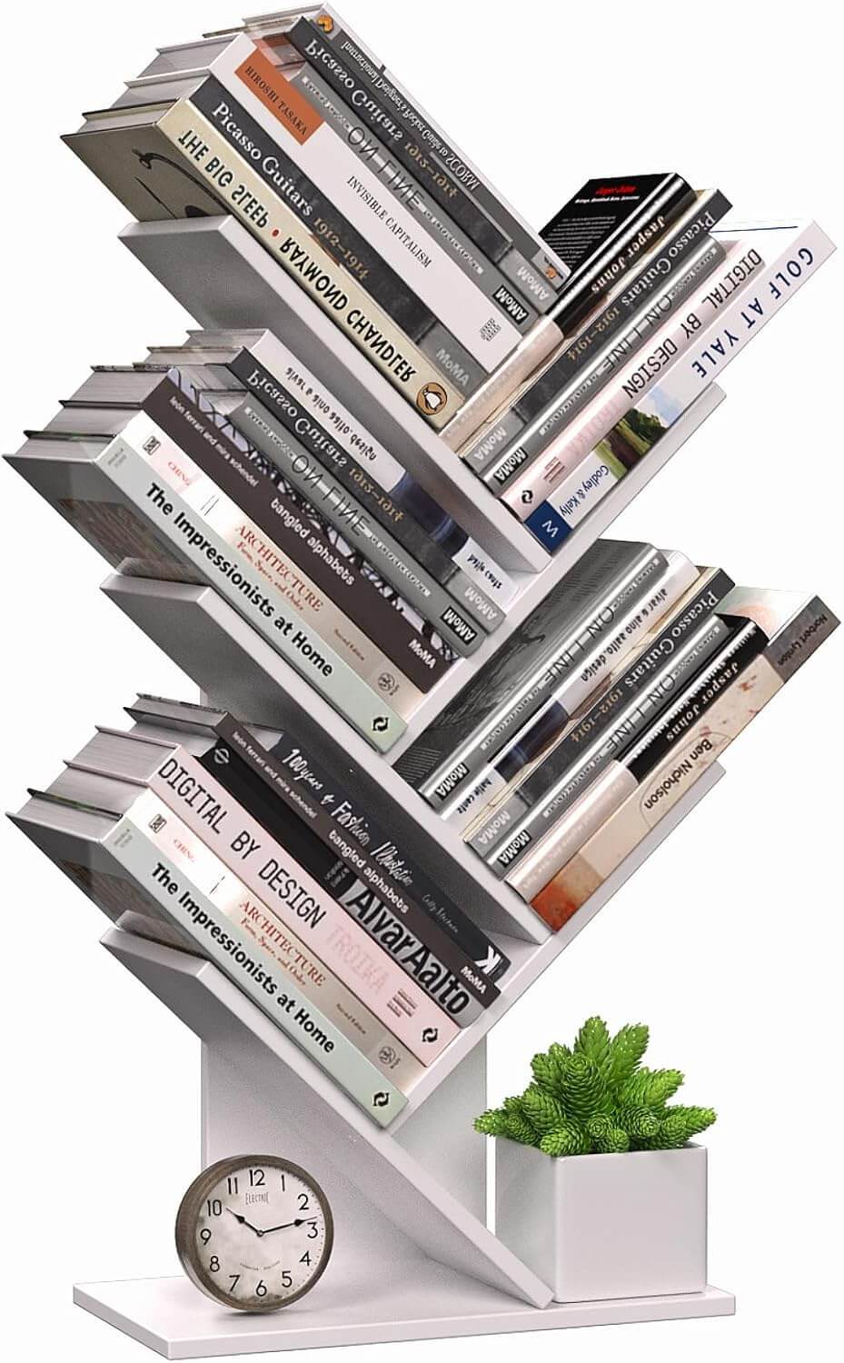 CARLA HOME 5-Tier Tree Bookshelf Storage Rack for Home Office or Bedroom (White) - The Focus Station