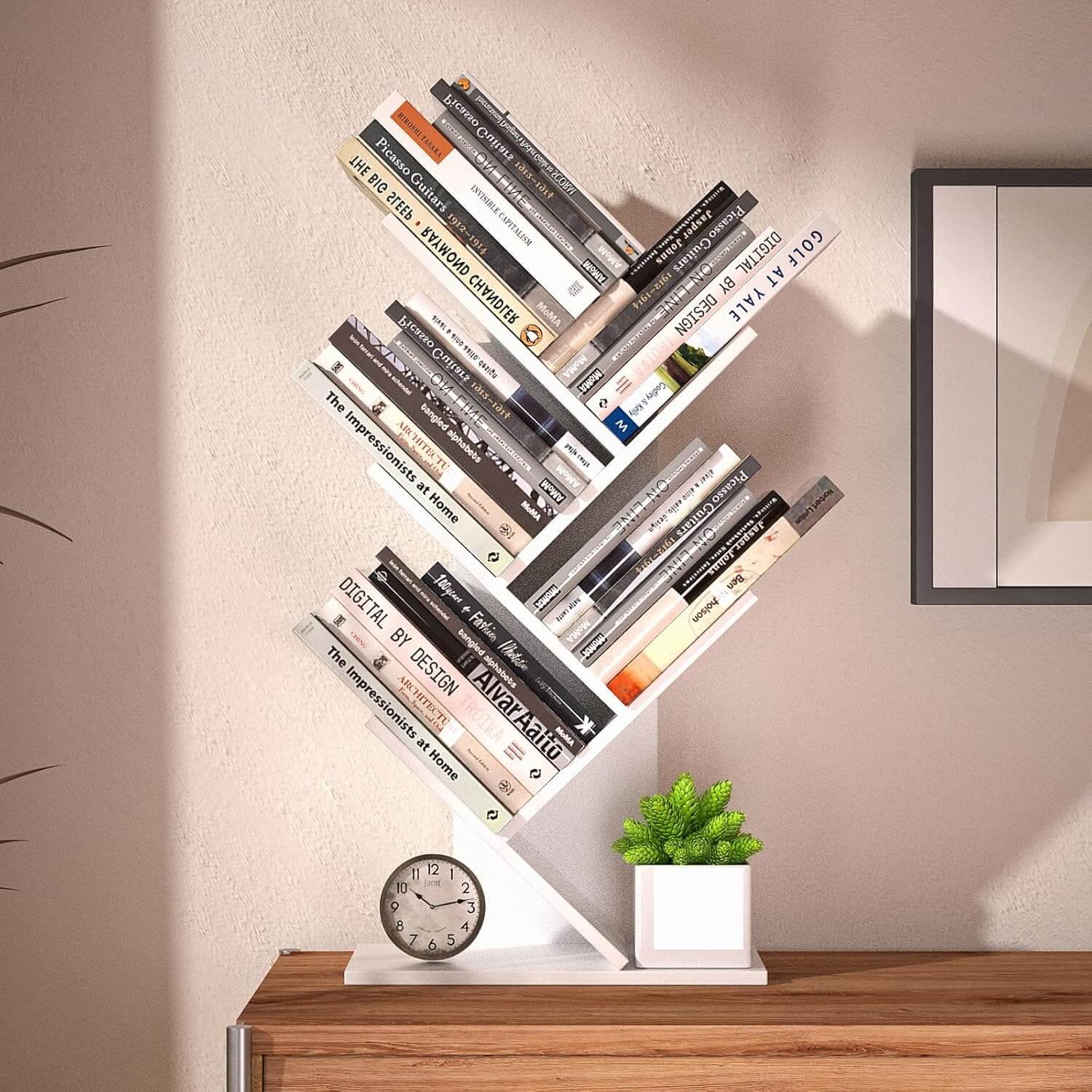 CARLA HOME 5-Tier Tree Bookshelf Storage Rack for Home Office or Bedroom (White) - The Focus Station