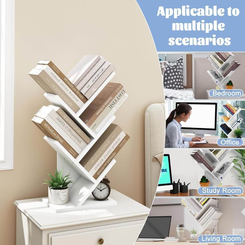 CARLA HOME 5-Tier Tree Bookshelf Storage Rack for Home Office or Bedroom (White) - The Focus Station