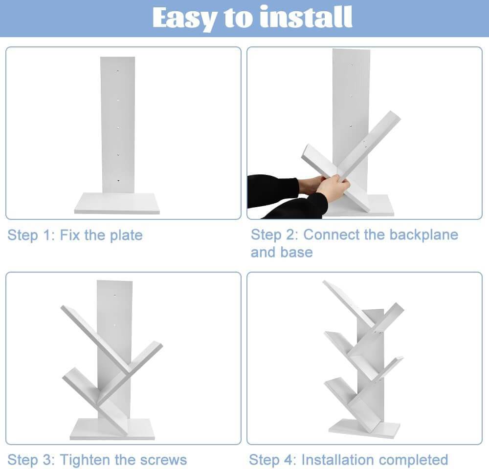 CARLA HOME 5-Tier Tree Bookshelf Storage Rack for Home Office or Bedroom (White) - The Focus Station