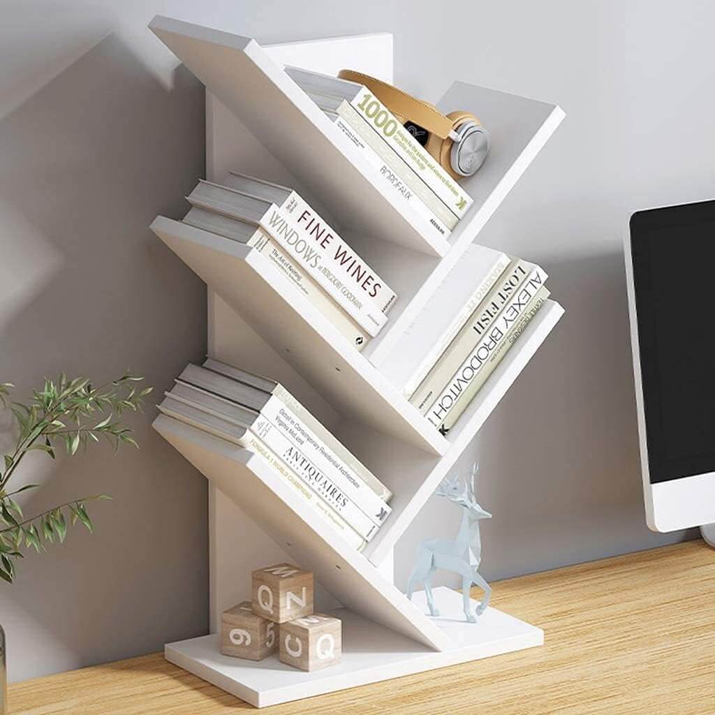 CARLA HOME 5-Tier Tree Bookshelf Storage Rack for Home Office or Bedroom (White) - The Focus Station