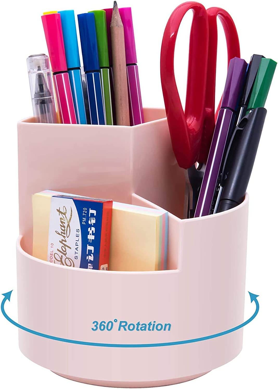 360° Rotating Multi-Functional Pen Holder with 3 separate layer for office desk organiser (Pink) - The Focus Station