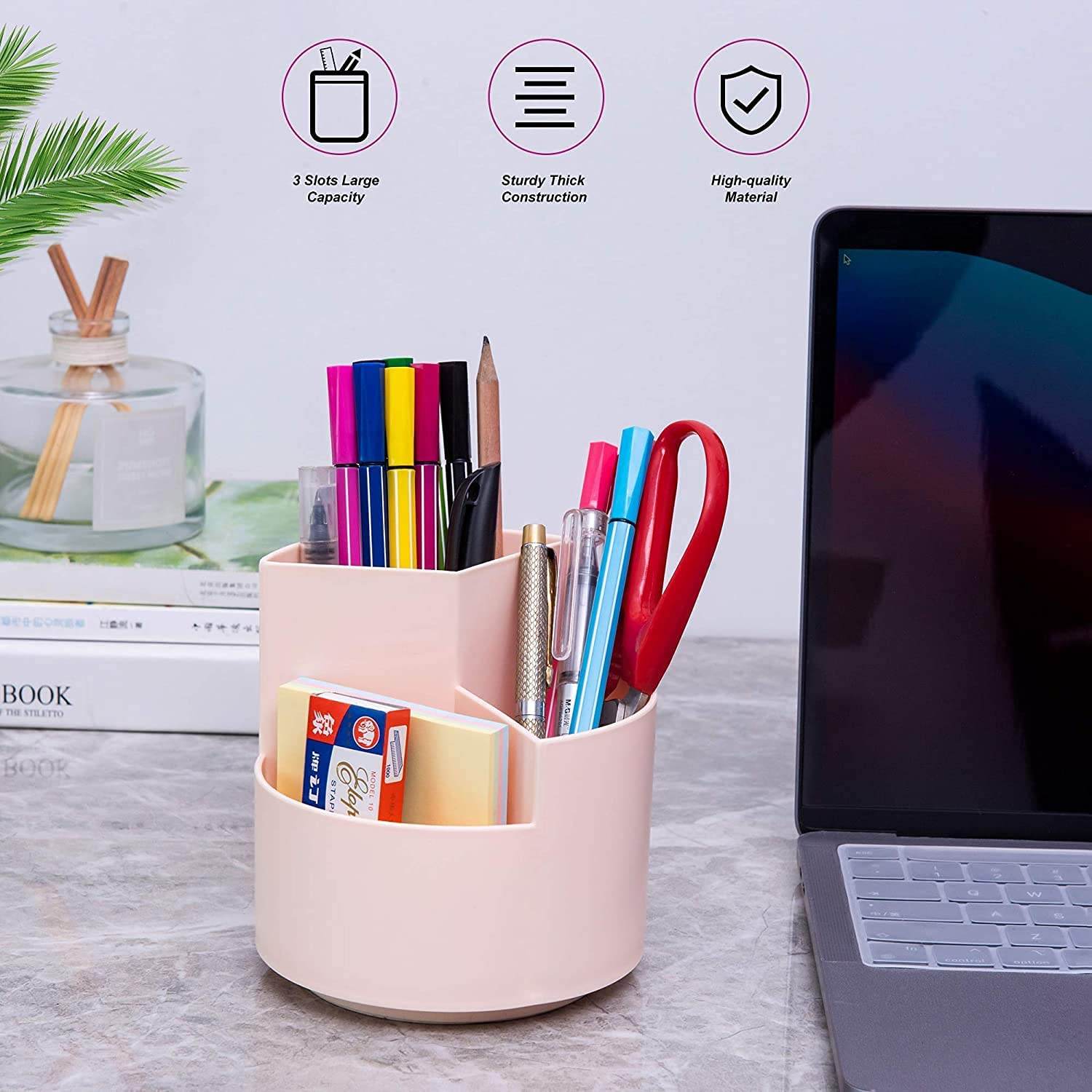 360° Rotating Multi-Functional Pen Holder with 3 separate layer for office desk organiser (Pink) - The Focus Station