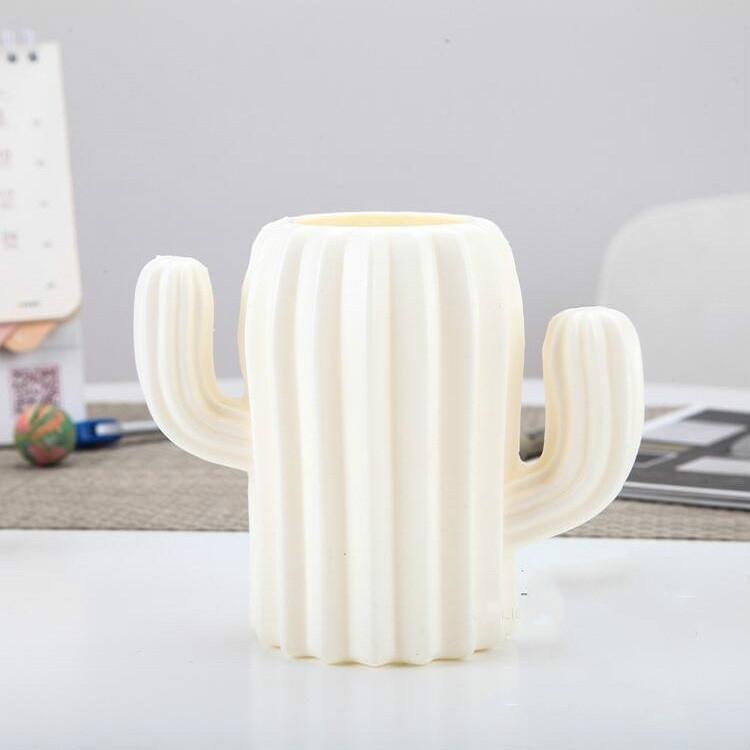 Cactus-shaped Vase Creative Desktop Pen Holder for Home Decor - Milk White - Home & Garden > Decor > Vases & Table Decor