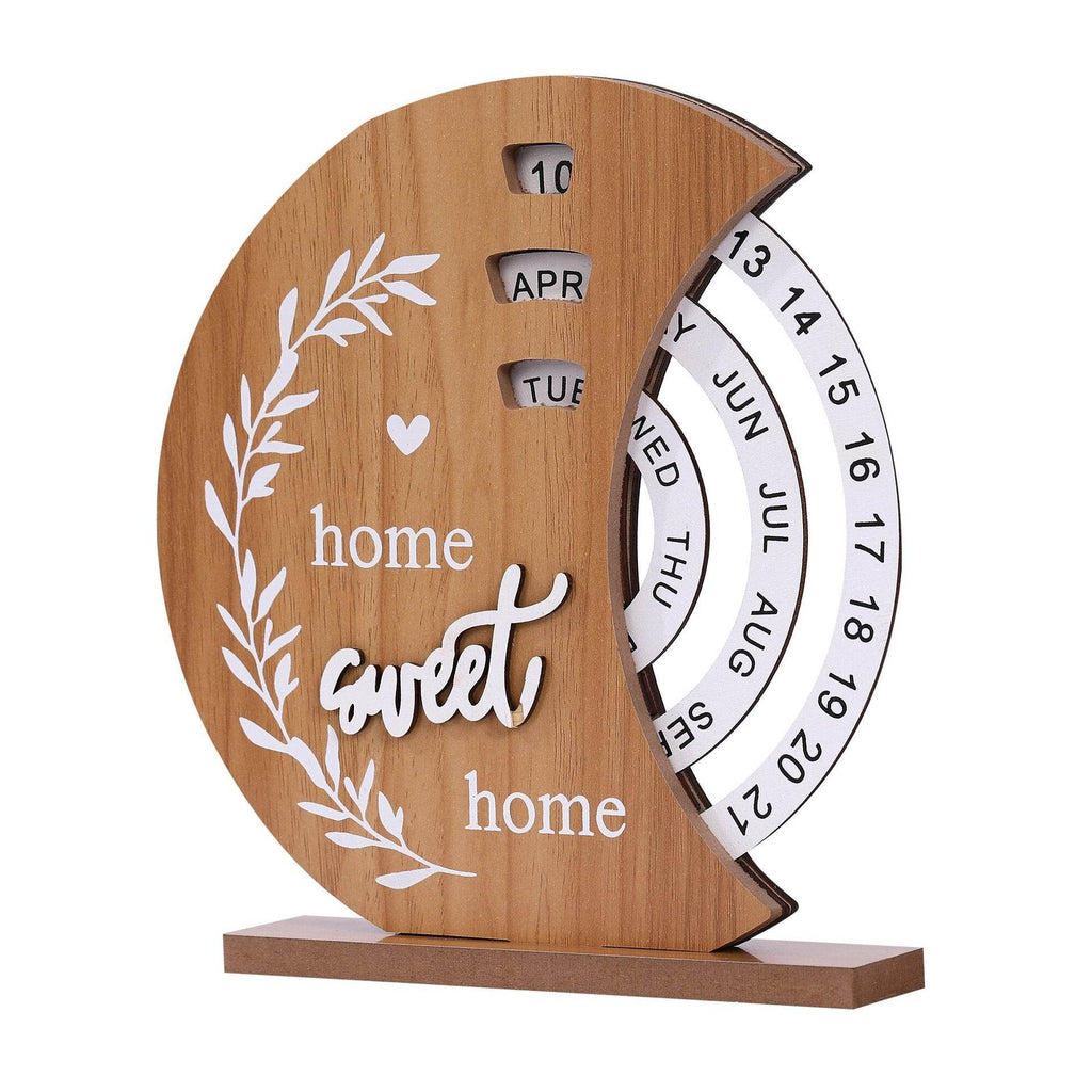 Rustic Perpetual Wooden Calendar | Decorative Home & Desk Accessory 20*18cm Moon shape - The Focus Station