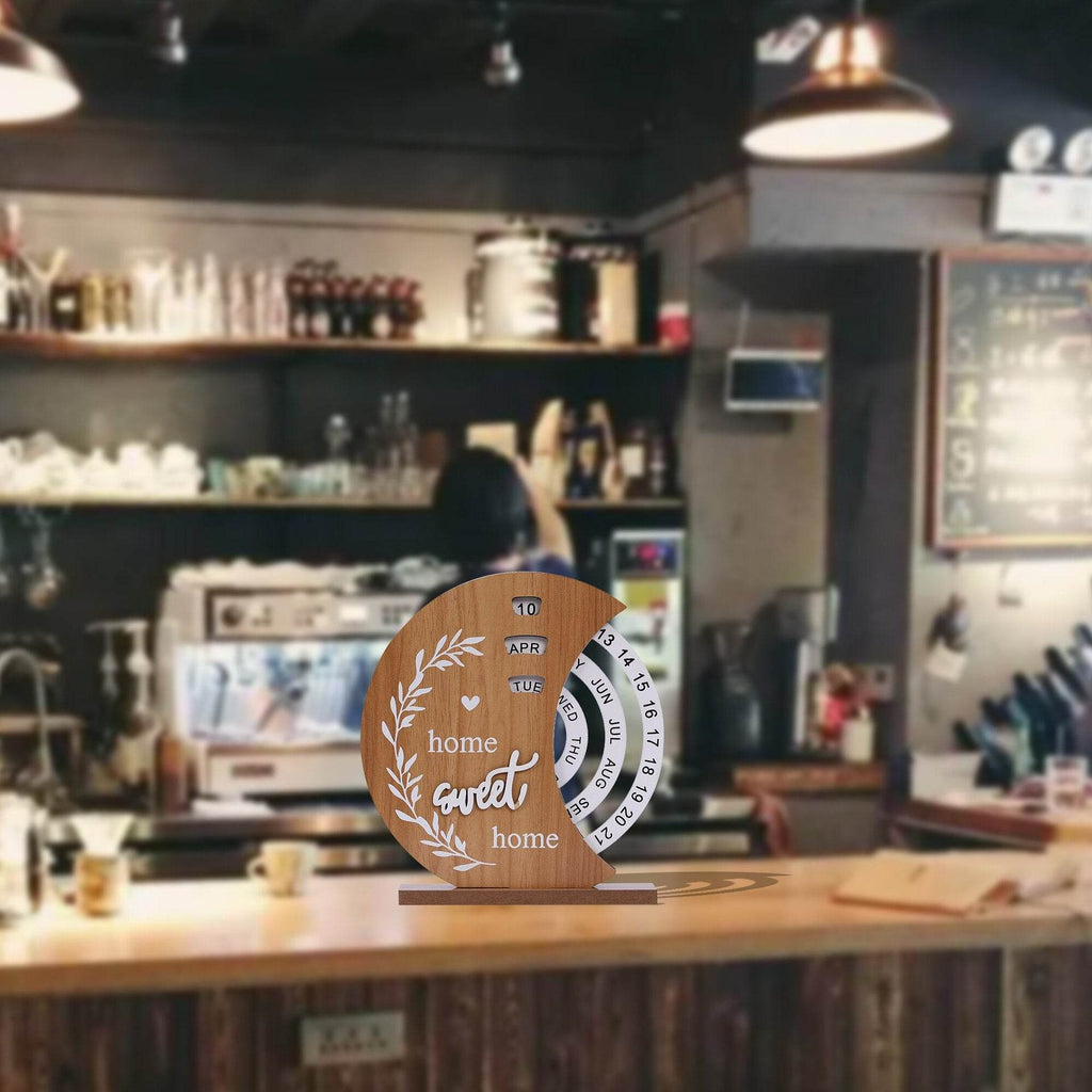 Rustic Perpetual Wooden Calendar | Decorative Home & Desk Accessory 20*18cm Moon shape - The Focus Station