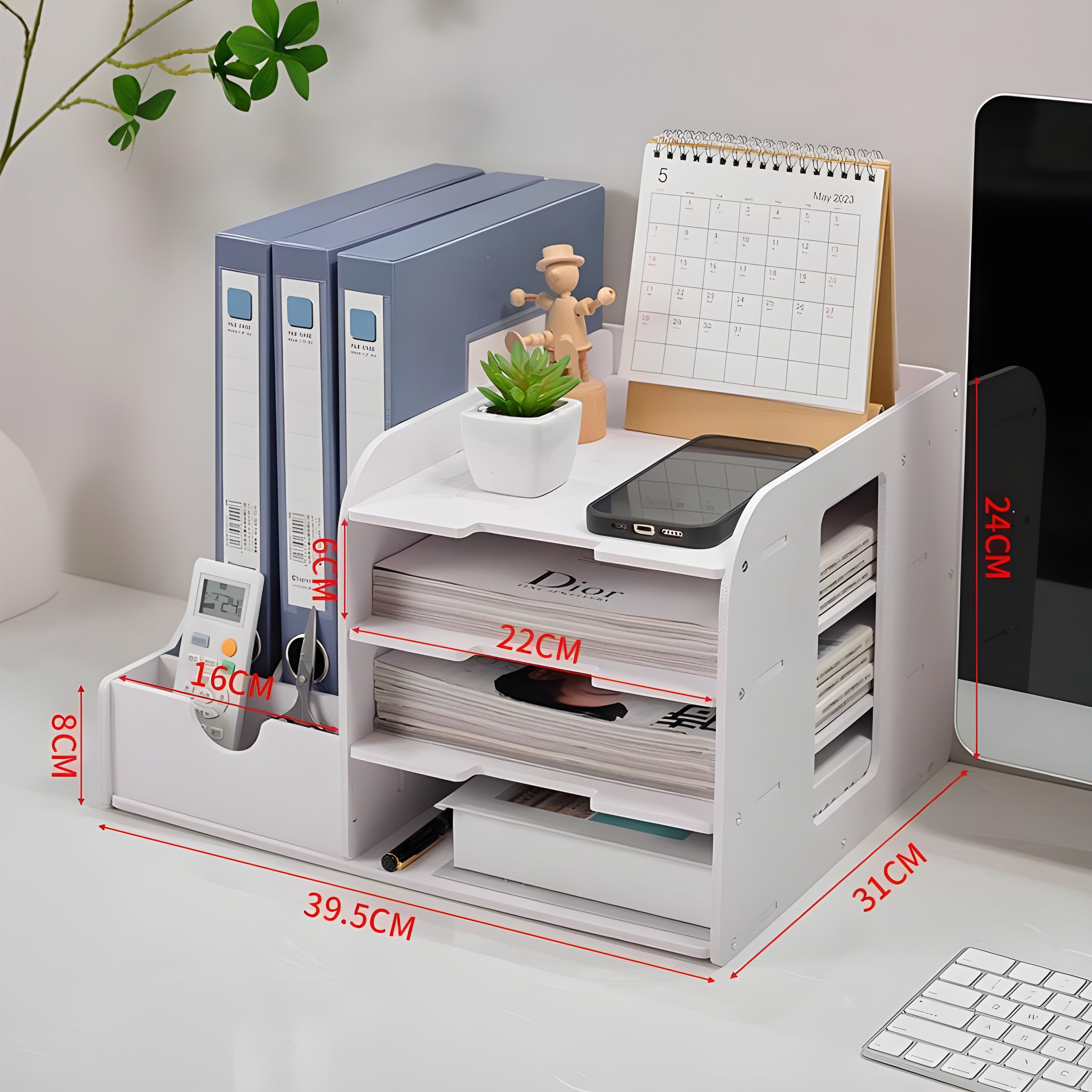 Multi-Functional Desktop Organizer - Compact Desk Shelf, 39.5x31x24cm