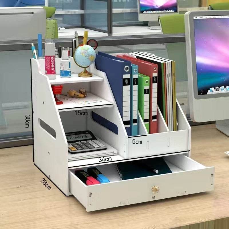 Multi-Functional Desktop Organizer with Document and Stationery Storage - Compact Desk Shelf, 34x28x30cm - The Focus Station