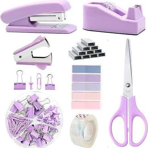 Lavender Office Stationery Set - 15-Piece Desk Organizer Kit with Stapler, Tape Dispenser, Scissors, and More - The Focus Station