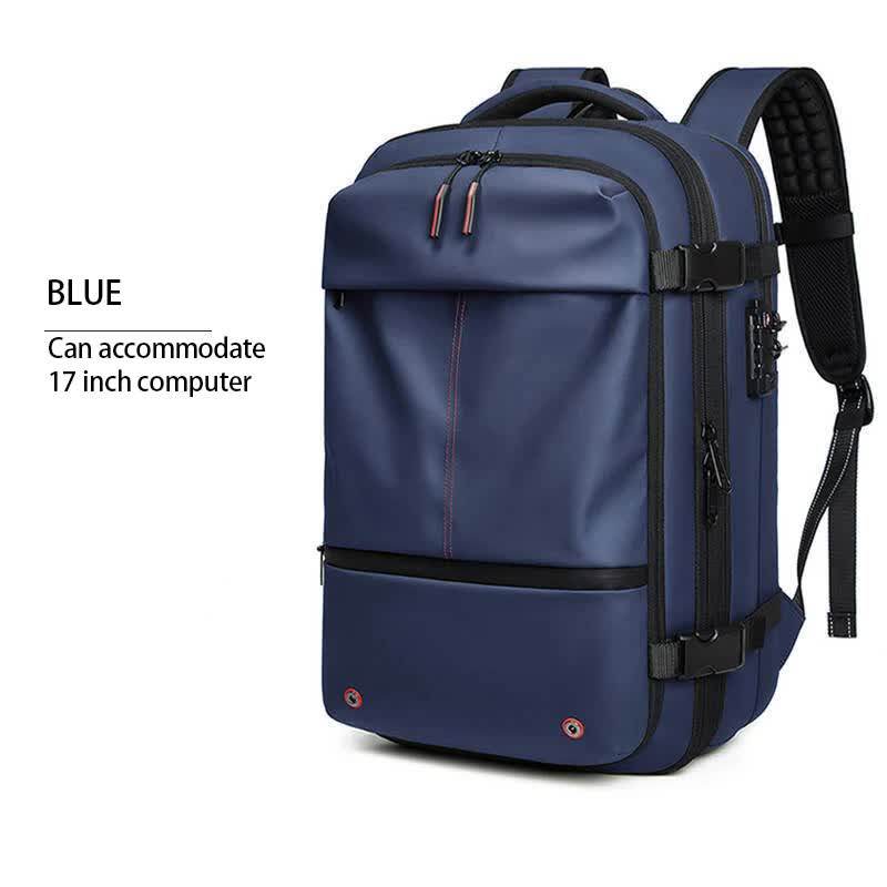 Blue Minimalist Laptop Backpack – Expandable, Water-Resistant & Anti-Theft | Fits 17-Inch Laptop | Ideal for Study, Work & Travel - The Focus Station