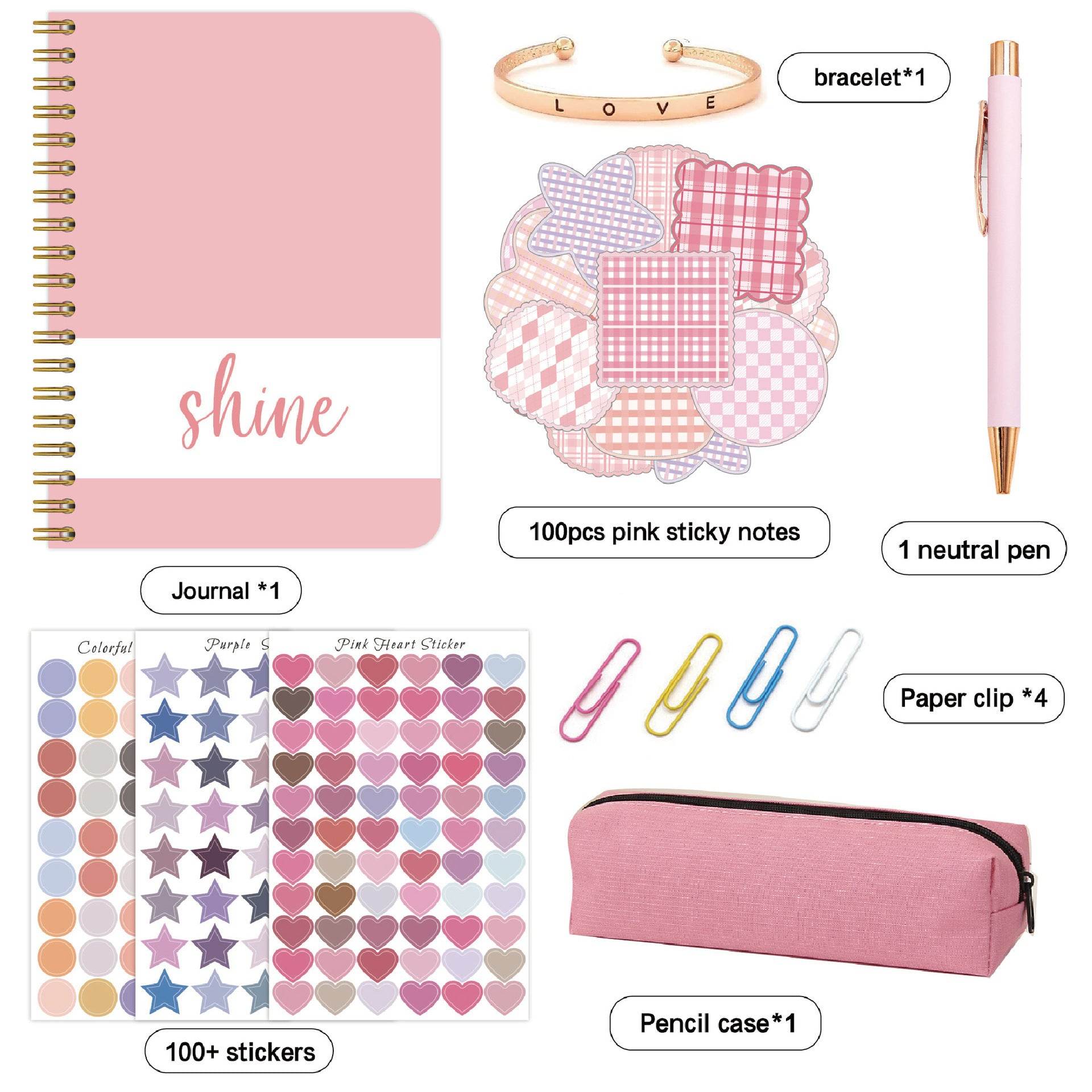 Kids Creative Journal Gift Set(Pink) - Notebook, Pen, Stickers, and Accessories - The Focus Station