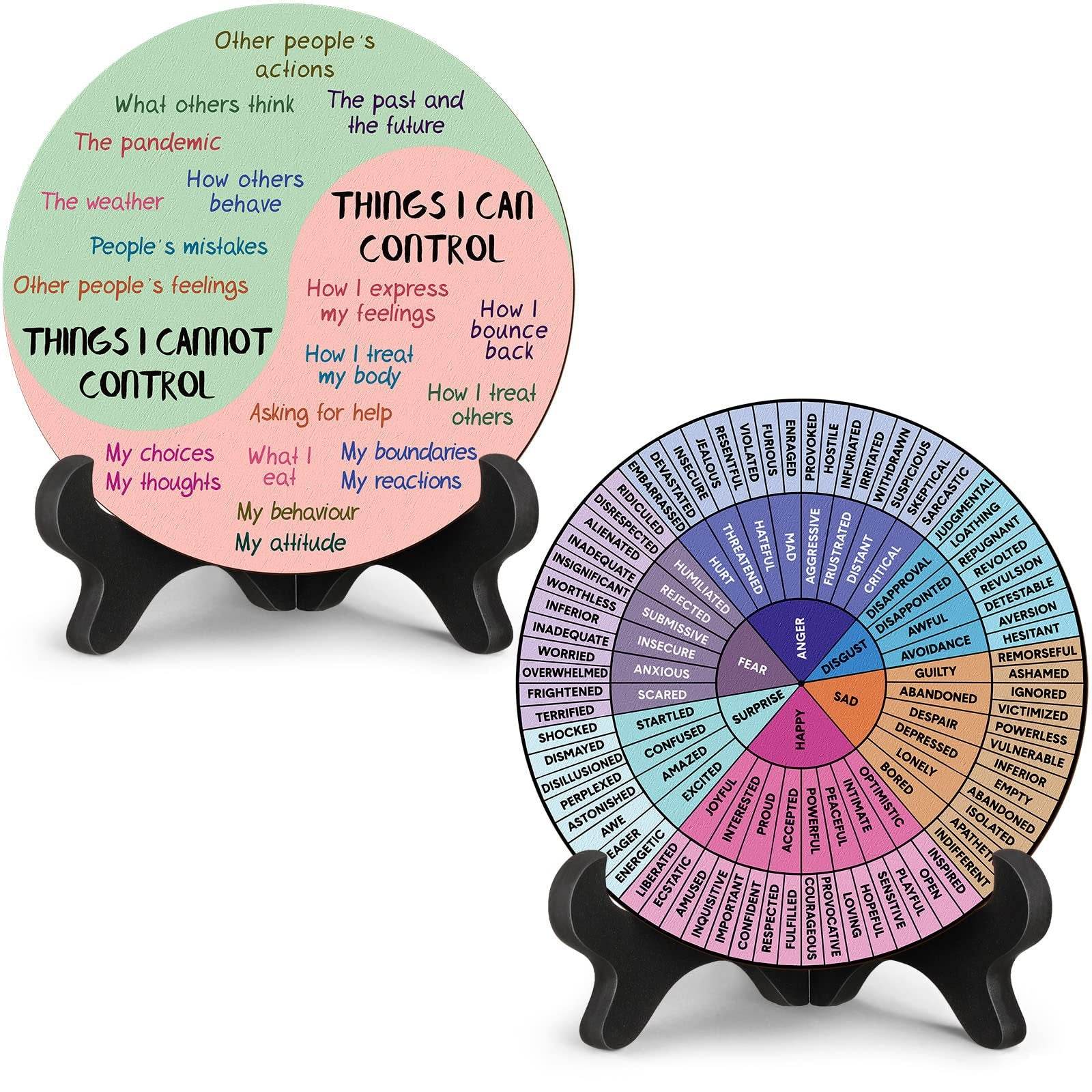 Emotion Wheel & Control Circle Set (2 PCS) – Personal Growth Tools with Display Stands - The Focus Station