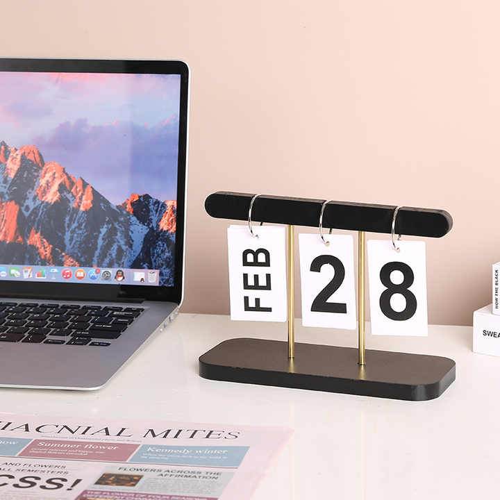 Wood Color Wooden Flip Calendar – Modern Minimalist Desk Decor - The Focus Station