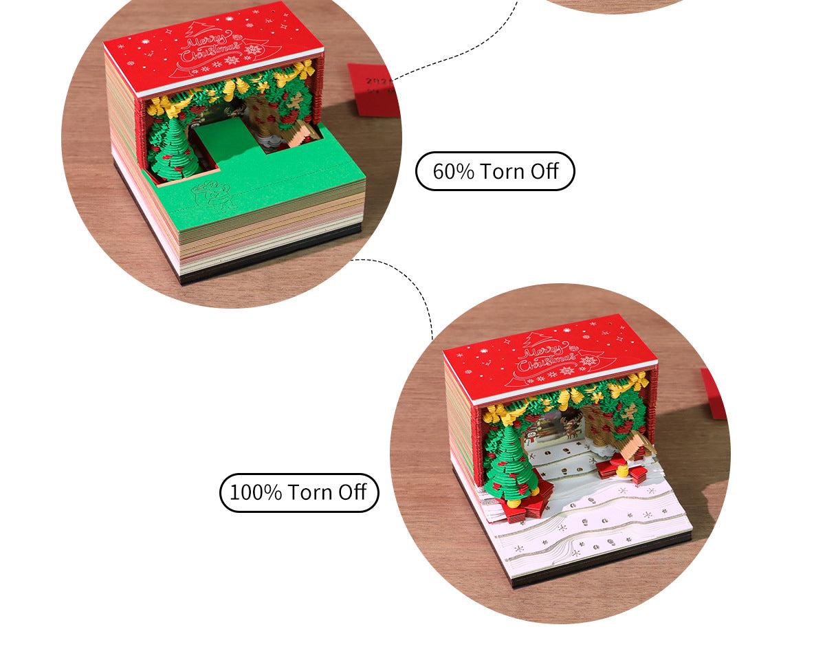 Christmas-themed pop-up book with two views showing different levels of 'Torn Off' effect.