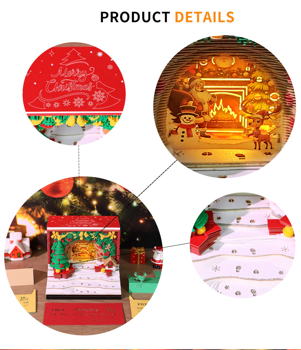 Collage of Christmas-themed products including a light-up scene, advent calendar, and card with festive designs.